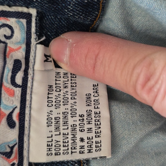 Bad Lands Denim Varsity Vintage Jacket Denim & Faded Red Canvas Mens Unisex M - Picture 6 of 15